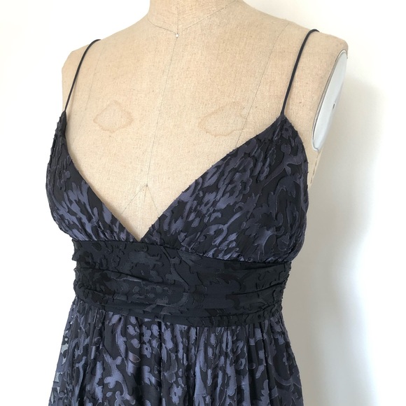 Milly of New York Black Grey Burnout Spaghetti Strap Babydoll Dress 90s Y2K Sz 4 - Picture 4 of 13